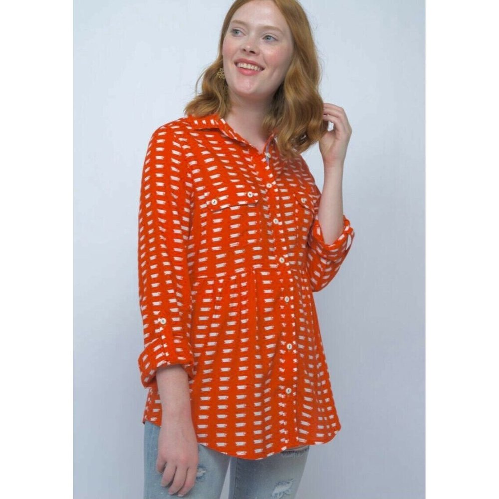 Ivy Jane Anthropologie Womens Top Sz Med Coffee Tea Or Me Blouse Top Button